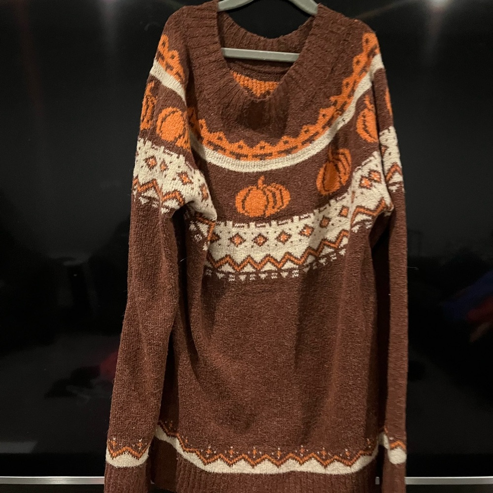 Maurices Brown and Orange Cowl Neck Sweater